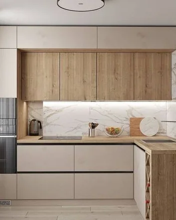 Modern fitted kitchen with marble backsplash — Royal Fitout & Interior Design project, Dubai